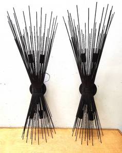 lot 300 image: Matching Pair of LARGE Atomic Style Metal Wall Sconce Lamps