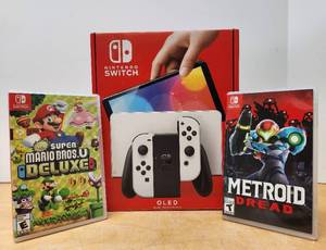 lot 8 image: Like-New NINTENDO Switch OLED Video Game System w2 Games