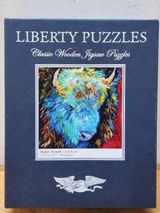 lot 351 image: Top Quality LIBERTY Wood Piece Jigsaw Puzzle - Buffalo Strength by Linda Israel - 486 Pieces