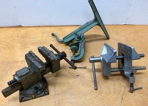 lot 360 image: 3 Vintage Industrial Workbench Vises  Clamp
