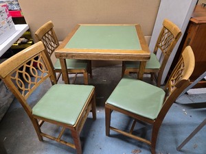 lot 203 image: Very Nice Mid Century NORQUIST Folding Card Table & Chairs