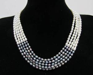 lot 15 image: Beautiful Unworn Genuine 5-Strand Multi Color Pearl Necklace