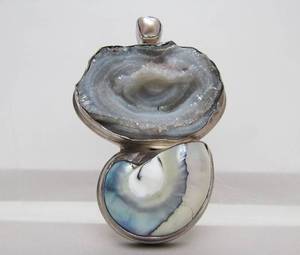 lot 19 image: Lovely Signed Sterling Silver, Pearl & Ocean Nautilus Pendant