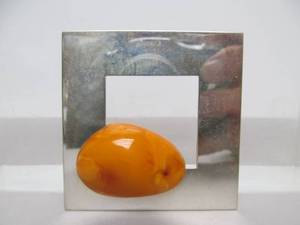lot 21 image: Larger Signed Sterling Silver & Amber Brooch Pendant - Signed MG
