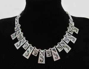 lot 24 image: Wonderful TAXCO Inlaid Sterling Silver Necklace