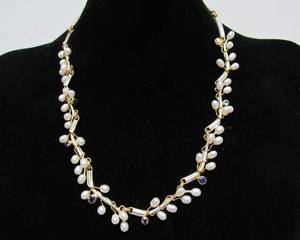 lot 30 image: Lovely Unworn Vintage 80s Silver & Genuine Pearl Necklace wGemstones by Michou 