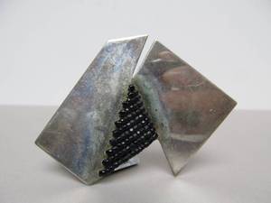 lot 33 image: Southwestern Sculptural Beaded Sterling Silver Brooch - Signed HA