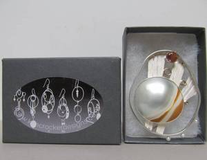 lot 53 image: Gorgeous Signed Sterling Silver & 14K Gold Brooch Pendant wGemstones & Pearls by Kim Crocker