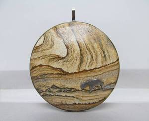 lot 54 image: Round Sterling Silver & Jasper Desert Pendant wRhino