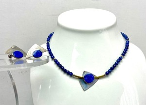 lot 77 image: Great Looking Lapis & Sterling Silver Modernist Necklace wMatching Earrings