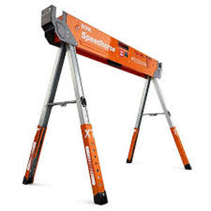 lot 19 image: Lot of BORA 30 in. to 36 in. H Steel Speed Horse XT Adjustable Height Sawhorse with Auto Release Legs Customer Returns See Pictures