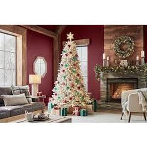 lot 33 image: Home Accents Holiday 7.5 ft. Pre-Lit LED Light Fraser Fir Flocked Artificial Christmas Tree T9 Customer Returns See Pictures