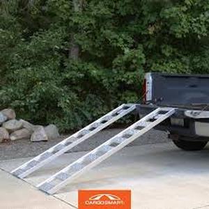 lot 18 image: CargoSmart 12 in. W x 78 in. L 1250 lbs. Capacity Aluminum Straight Fixed Truck Loading Ramp with Treads (Includes 2 Ramps)  Customer Returns See Pictures