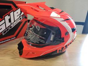 lot 100 image: Castle EL CX950V2 Wake Modular Dual Sport Helmet - OrangeBlack - 2XL