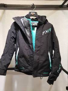 lot 112 image: 1 FXR Wedge Jacket - Blackseafoam - size 6  1 FXR EVO FX Jacket - Mid Grey - Size 6  1 FXR Evo Jacket - Mid Grey - Size 6   1 Pair Fly Gloves - Gun MetalBlack