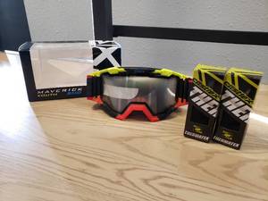 lot 181 image: Maverick YOUTH SNO googles - Multi color with clear lens and 2 Castle Thermatex Balaclavas