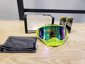lot 187 image: Fly Racing Focus Snow Googles - Hi Vis Green with Green mirror  Amber lens and 2 Castle Thermatex Black Balaclavas