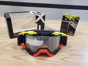 lot 204 image: FXR Maverick YOUTH SNO googles - Ignition multi color with clear lens and 2 Castle Black Thermatex Balaclavas