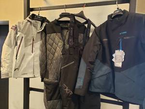 lot 245 image: FXR Edge Jacket - GreyMuted Grape - Womens size 6, Tobe Jacket - Blue Dream - Large, Tobe Heater Jumpsuit - Grey - Large, FXR Snow pants - Black - Womens size 6