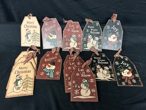 Set of 14 Wood Hand Painted Snowmen Ornatments