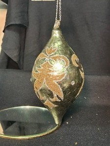 Glass Handcrafted Green and Gold Ornaments with Decorative Box