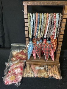 Large Assortment of Fabric Hearts and Candy Cane Ornaments