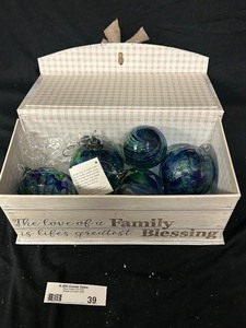 Decorative Box with Blue & Green Glass Eye Studio Ornaments