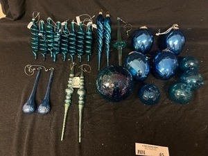 Decorative Box with Assorted Blue Glass Ornaments