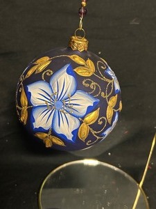 2 Blue and Gold Hand painted Glass Ornaments