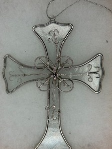 Silver Plated Lined Glass Cross Ornament