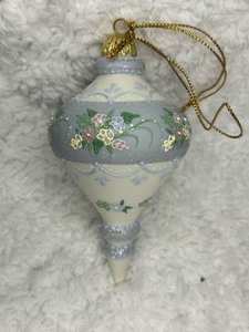 Vintage Rhyn Rivet Ivory White and Blue Ornament