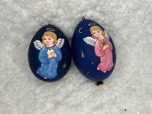 2 Hand painted Angel Christmas Egg Ornaments