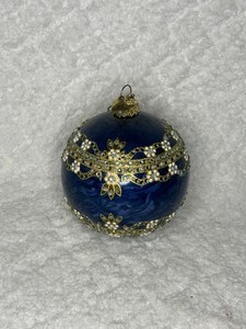 Large Blue and Gold Glass Christmas Ornament