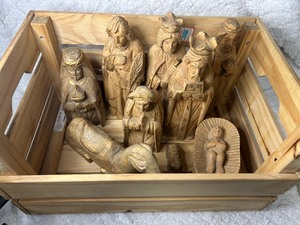 Wood Crate with Wood Nativity Set