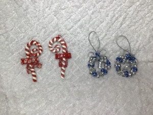 2 Candy Cane and Blue Bell Ornaments