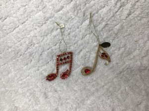 2 Red Metal Music Ornaments