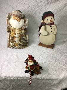 Santa, Snowman wooden Decor with Santa Stocking Holder
