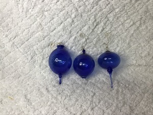3 HandBlown Blue Glass Ornaments