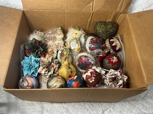 Assorted Box of Fabric and Paper Ornaments