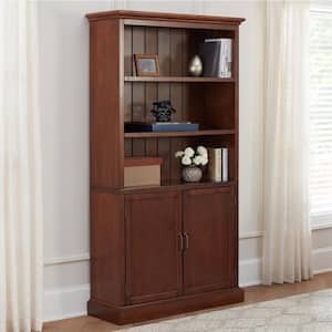 lot 118 image: Bradstone 72 in. Walnut Brown Wood Open Bookcase with 2 Doors