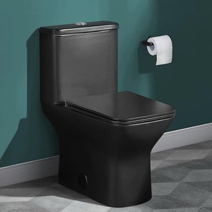 lot 36 image: Swiss Madison Carre 10 in. Rough-In 1-piece 1.11.6 GPF Dual Flush Square Toilet in Matte Black Seat Included