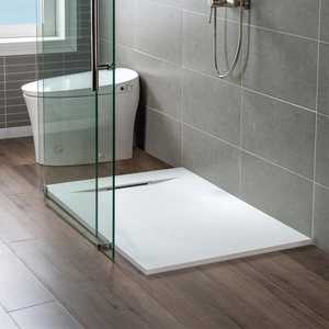lot 51 image: WOODBRIDGE 47.25 in. L x 31.5 in. W Alcove Shower Pan Base with LeftRight Drain in White, Low Profile, Wheel Chair Access
