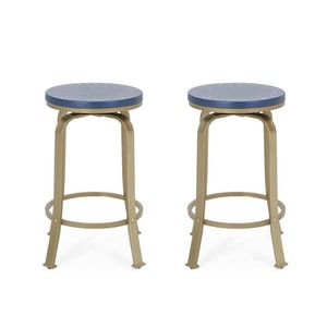 lot 67 image: Noble House Skyla 24.25 in. Blue Swivel Bar Stool (Set of 2)