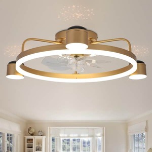 lot 73 image: Bella Depot 28 in. Starry Night Light LED Indoor Gold Ceiling Fan with Dimmable Light and Remote Low Profile Fans