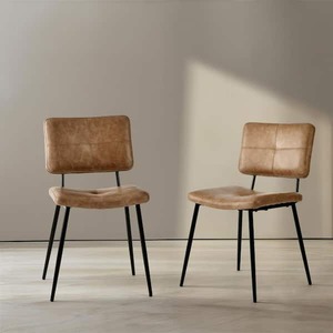 lot 74 image: StyleWell Blackburn Mid-Century Modern Cognac Faux Leather Upholstered Dining Chairs (Set of 4)