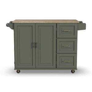 lot 102 image: HOMESTYLES Dolly Madison Sage Green Kitchen Cart with Natural Wood Top