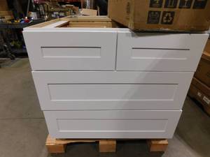 lot 3 image: (2) Newport 36 in. W x 24 in. D x 34.5 in. H Assembled Plywood Drawer Base Kitchen Cabinet in Pacific White with Soft Close