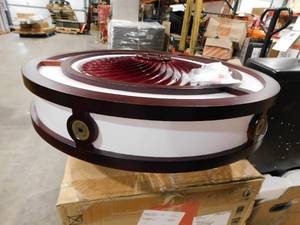 lot 33 image: 20 in. LED Indoor Dark Brown Neo-Chinese Style Caged Low Profile 6-Speed Ceiling Fan with Remote and Reversible Motor