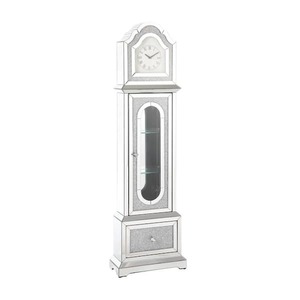 lot 141 image: Acme Furniture Noralie Storage Grandfather Clock with LED in Mirrored and Faux Diamonds