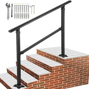 lot 143 image: VEVOR Outdoor Stair Railing Fits for 3 to 4 Steps Transitional Wrought Iron Handrail Adjustable Exterior Stair Railing